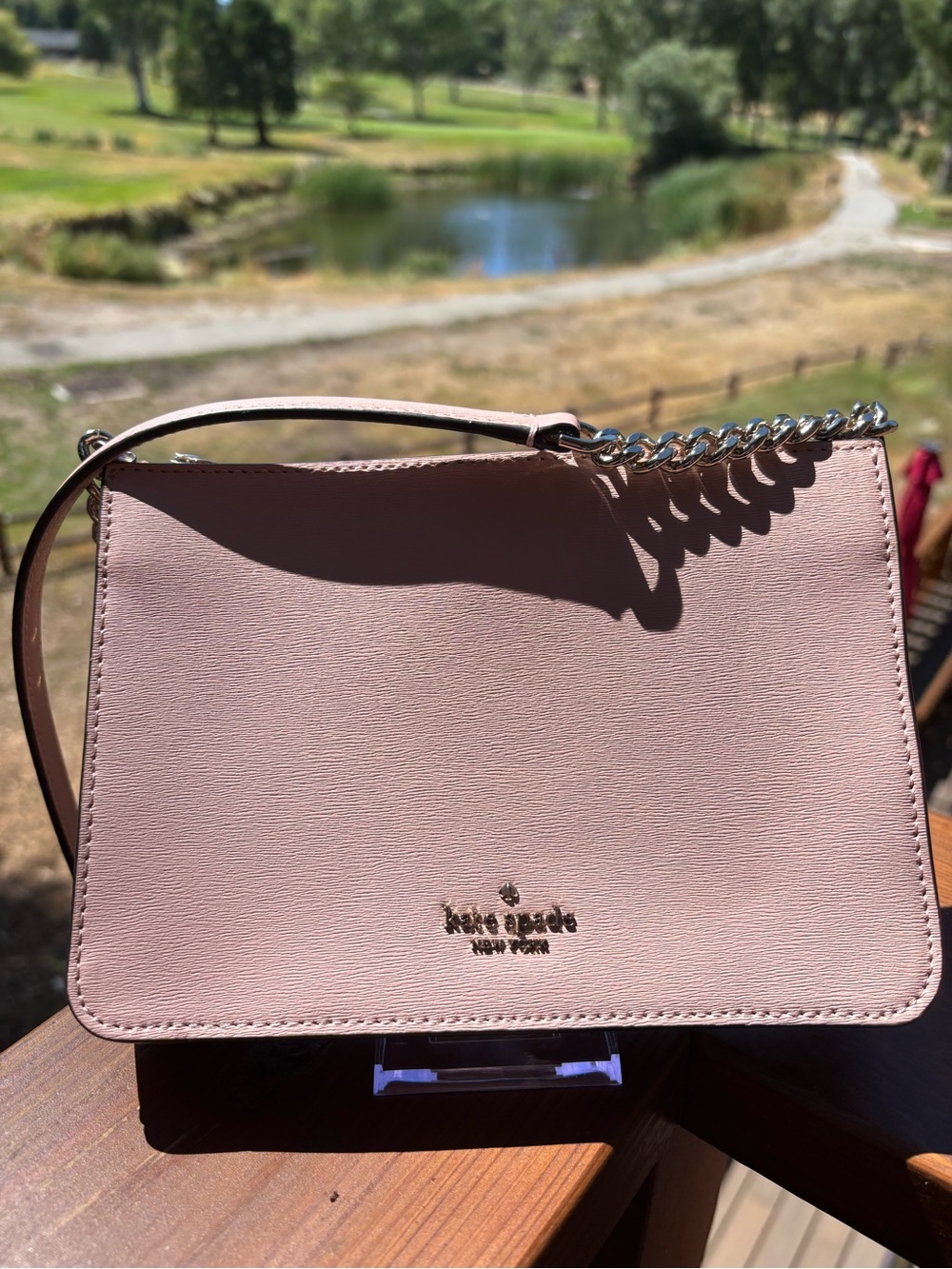 kate spade Blush Pink Saffiano Crossbody with Chain Strap